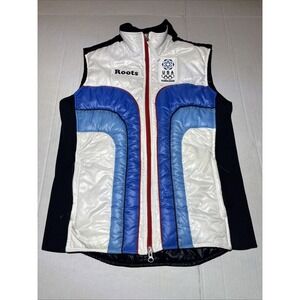USA Olympic Team Vest Mens Large White Blue Torino 2006 Winter Puffer Zip Front